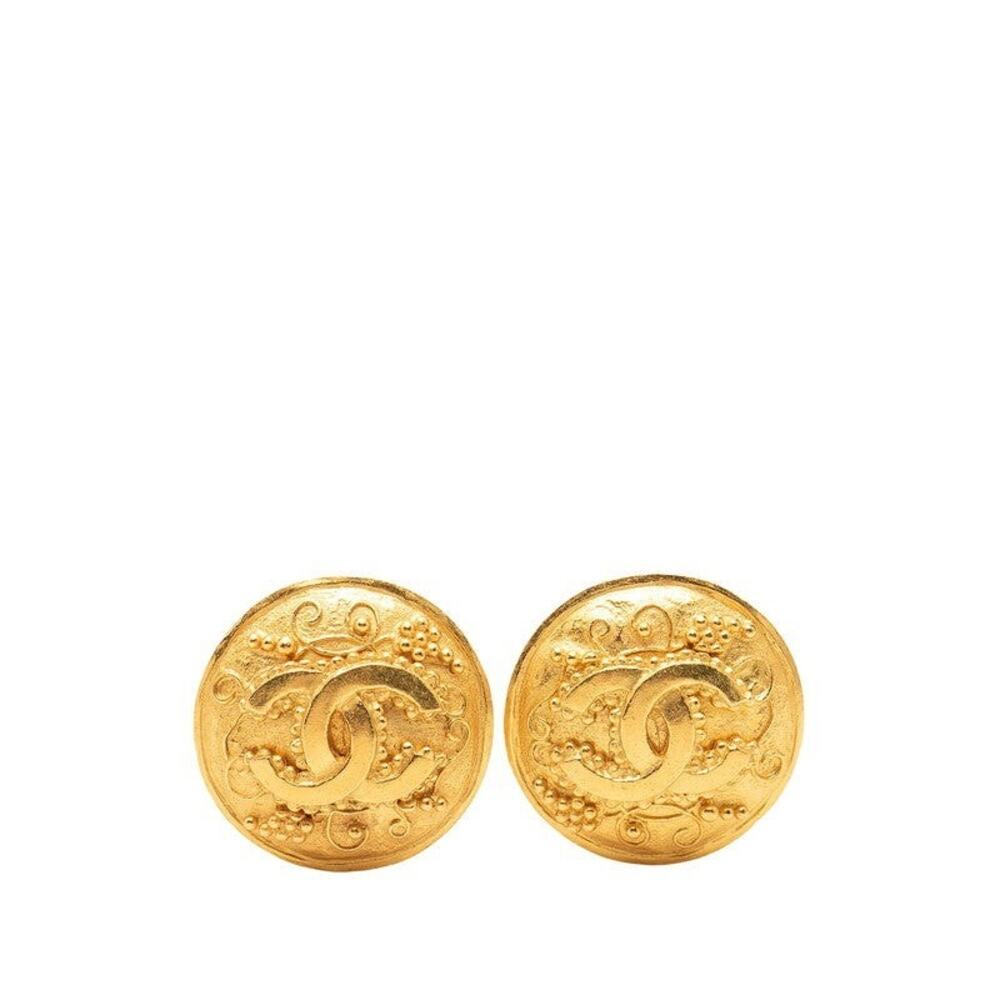 Chanel CC Logo Round Earrings Gold Plated